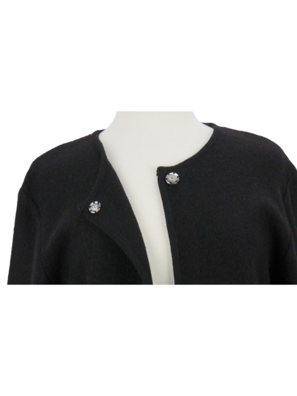 Keren Hart Women Small Cardigan Sweater Wool Blend Black & Burgundy Open Front - Picture 5 of 11